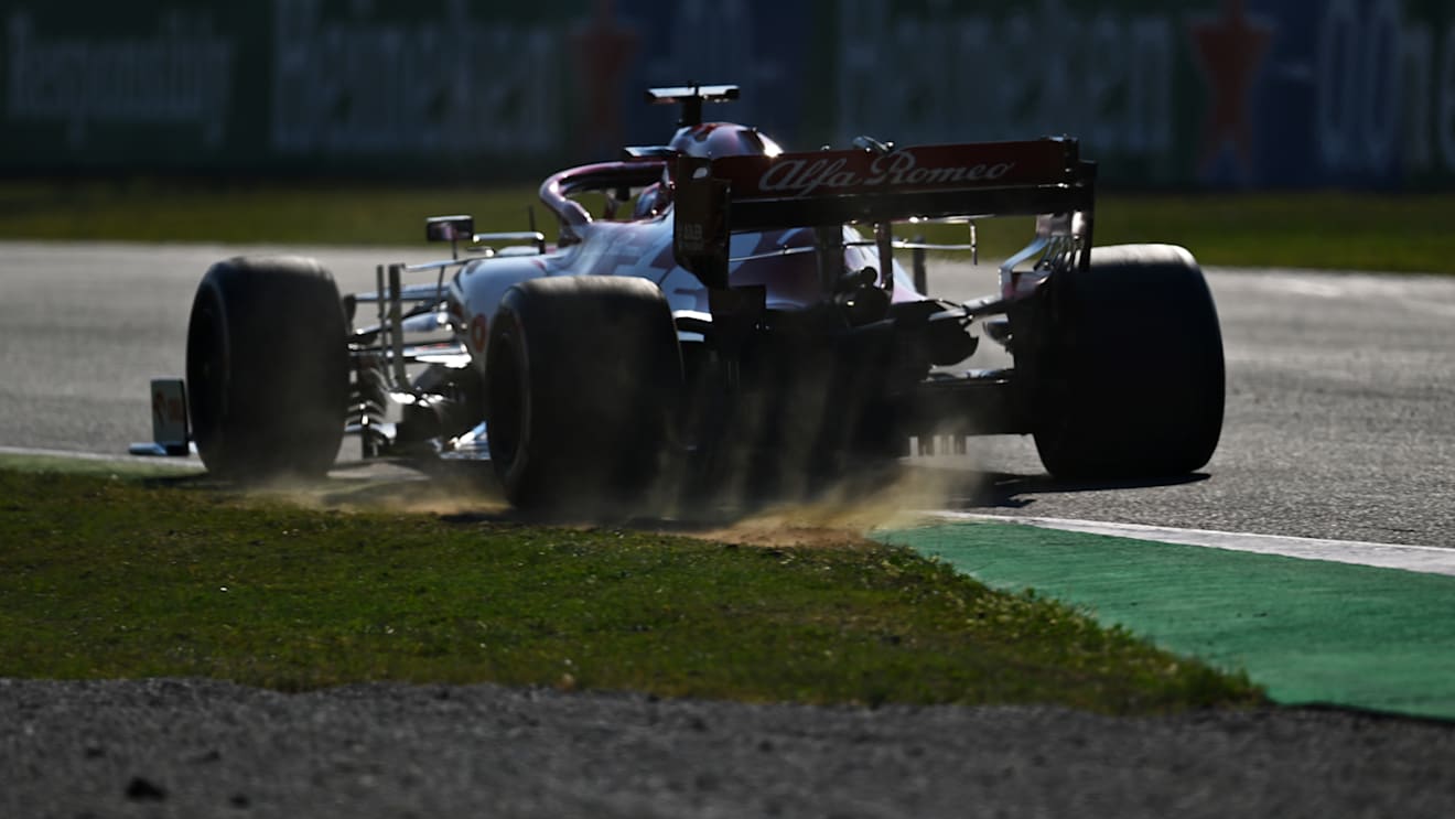 SCARPERIA, ITALY - SEPTEMBER 13: Kimi Raikkonen of Finland driving the (7) Alfa Romeo Racing C39 Ferrari runs wide during the F1 Grand Prix of Tuscany at Mugello Circuit on September 13, 2020 in Scarperia, Italy. (Photo by Clive Mason - Formula 1/Formula 1 via Getty Images)