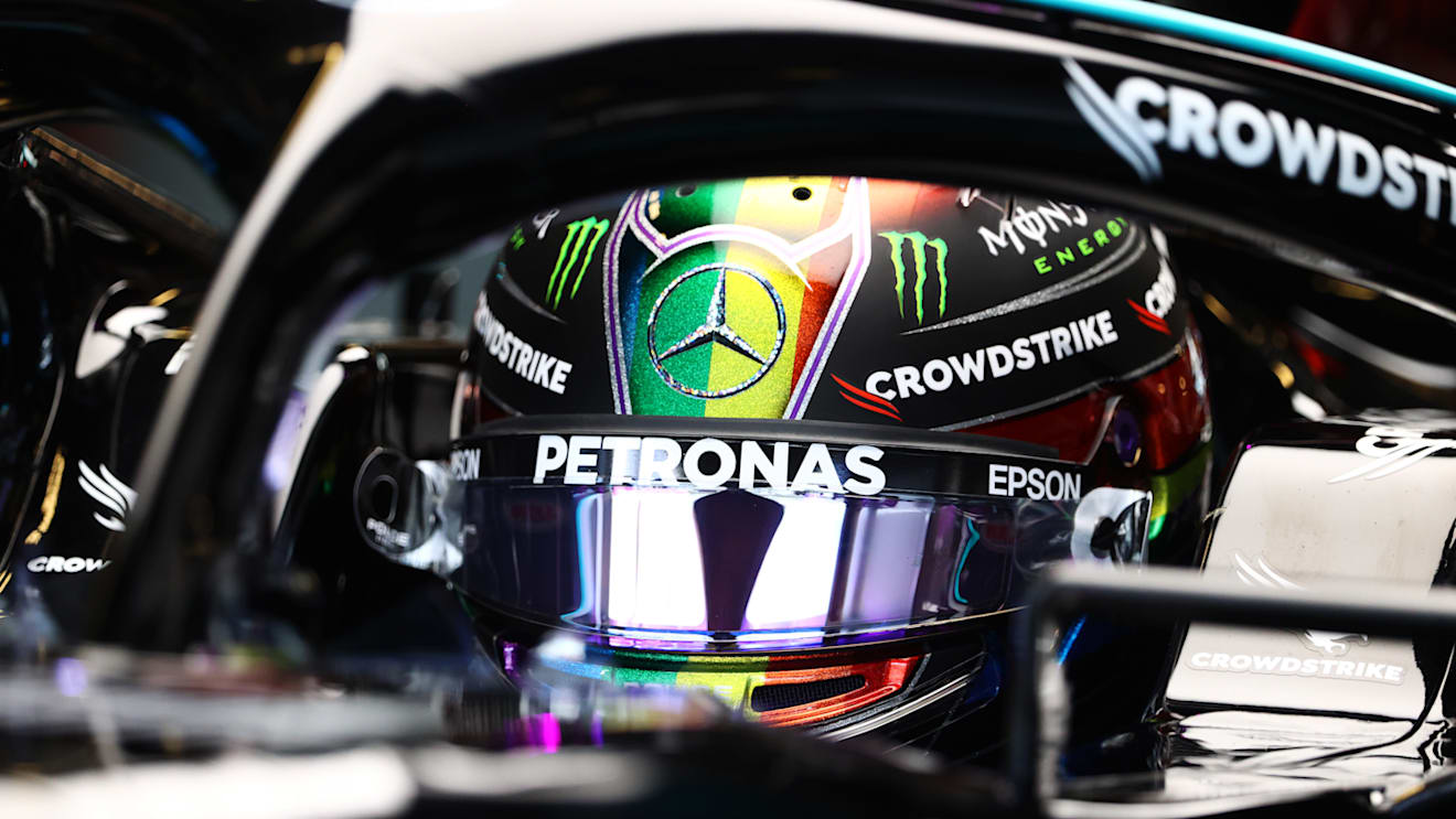ABU DHABI, UNITED ARAB EMIRATES - DECEMBER 10: Lewis Hamilton of Great Britain and Mercedes GP prepares to drive during practice ahead of the F1 Grand Prix of Abu Dhabi at Yas Marina Circuit on December 10, 2021 in Abu Dhabi, United Arab Emirates. (Photo by Clive Rose/Getty Images)