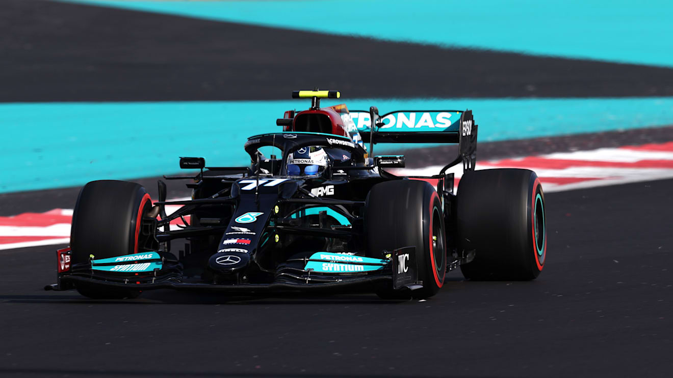 ABU DHABI, UNITED ARAB EMIRATES - DECEMBER 10: Valtteri Bottas of Finland driving the (77) Mercedes AMG Petronas F1 Team Mercedes W12 during practice ahead of the F1 Grand Prix of Abu Dhabi at Yas Marina Circuit on December 10, 2021 in Abu Dhabi, United Arab Emirates. (Photo by Lars Baron/Getty Images)
