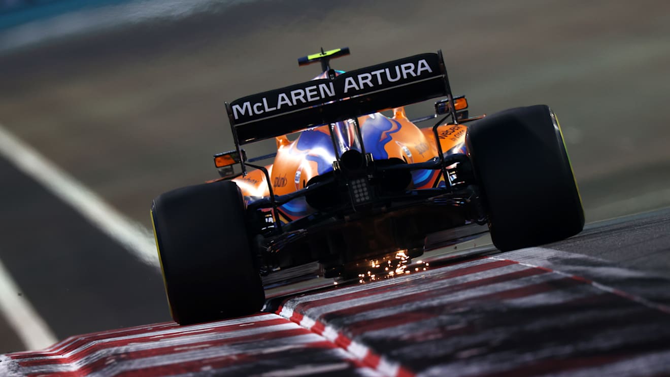 ABU DHABI, UNITED ARAB EMIRATES - DECEMBER 10:Lando Norris of Great Britain driving the (4) McLaren F1 Team MCL35M Mercedes  during practice ahead of the F1 Grand Prix of Abu Dhabi at Yas Marina Circuit on December 10, 2021 in Abu Dhabi, United Arab Emirates. (Photo by Dan Istitene - Formula 1/Formula 1 via Getty Images)