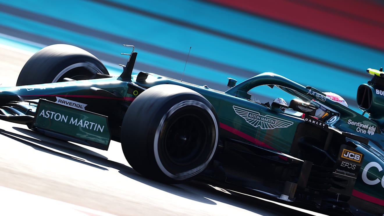 ABU DHABI, UNITED ARAB EMIRATES - DECEMBER 11: Sebastian Vettel of Germany driving the (5) Aston Martin AMR21 Mercedes during final practice ahead of the F1 Grand Prix of Abu Dhabi at Yas Marina Circuit on December 11, 2021 in Abu Dhabi, United Arab Emirates. (Photo by Dan Istitene - Formula 1/Formula 1 via Getty Images)