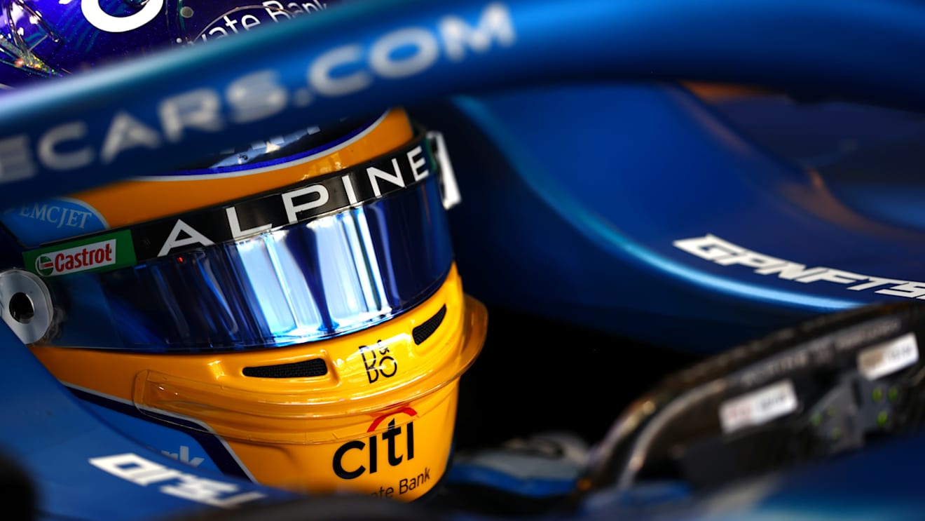 ABU DHABI, UNITED ARAB EMIRATES - DECEMBER 11: Fernando Alonso of Spain and Alpine F1 Team prepares to drive in the garage during final practice ahead of the F1 Grand Prix of Abu Dhabi at Yas Marina Circuit on December 11, 2021 in Abu Dhabi, United Arab Emirates. (Photo by Dan Istitene - Formula 1/Formula 1 via Getty Images)
