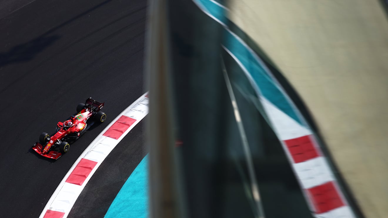 ABU DHABI, UNITED ARAB EMIRATES - DECEMBER 11: Charles Leclerc of Monaco driving the (16) Scuderia Ferrari SF21 during final practice ahead of the F1 Grand Prix of Abu Dhabi at Yas Marina Circuit on December 11, 2021 in Abu Dhabi, United Arab Emirates. (Photo by Mark Thompson/Getty Images)
