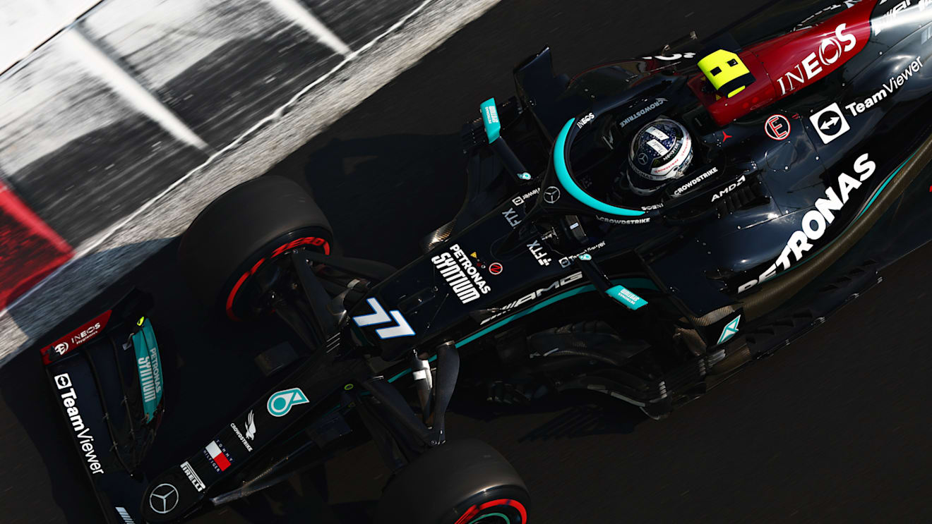 ABU DHABI, UNITED ARAB EMIRATES - DECEMBER 11: Valtteri Bottas of Finland driving the (77) Mercedes AMG Petronas F1 Team Mercedes W12 during final practice ahead of the F1 Grand Prix of Abu Dhabi at Yas Marina Circuit on December 11, 2021 in Abu Dhabi, United Arab Emirates. (Photo by Mark Thompson/Getty Images)