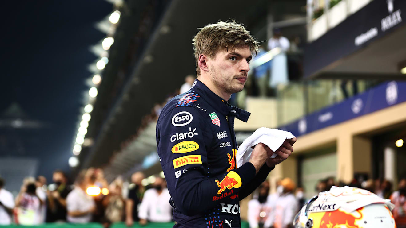 ABU DHABI, UNITED ARAB EMIRATES - DECEMBER 11: Pole position qualifier Max Verstappen of Netherlands and Red Bull Racing looks on in parc ferme  during qualifying ahead of the F1 Grand Prix of Abu Dhabi at Yas Marina Circuit on December 11, 2021 in Abu Dhabi, United Arab Emirates. (Photo by Mark Thompson/Getty Images)