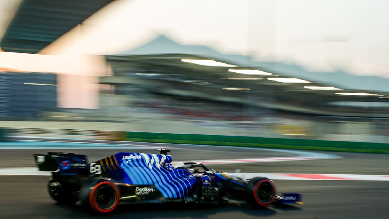 ABU DHABI, UNITED ARAB EMIRATES - DECEMBER 11: George Russell of Williams and Great Britain  during qualifying ahead of the F1 Grand Prix of Abu Dhabi at Yas Marina Circuit on December 11, 2021 in Abu Dhabi, United Arab Emirates. (Photo by Peter Fox/Getty Images)