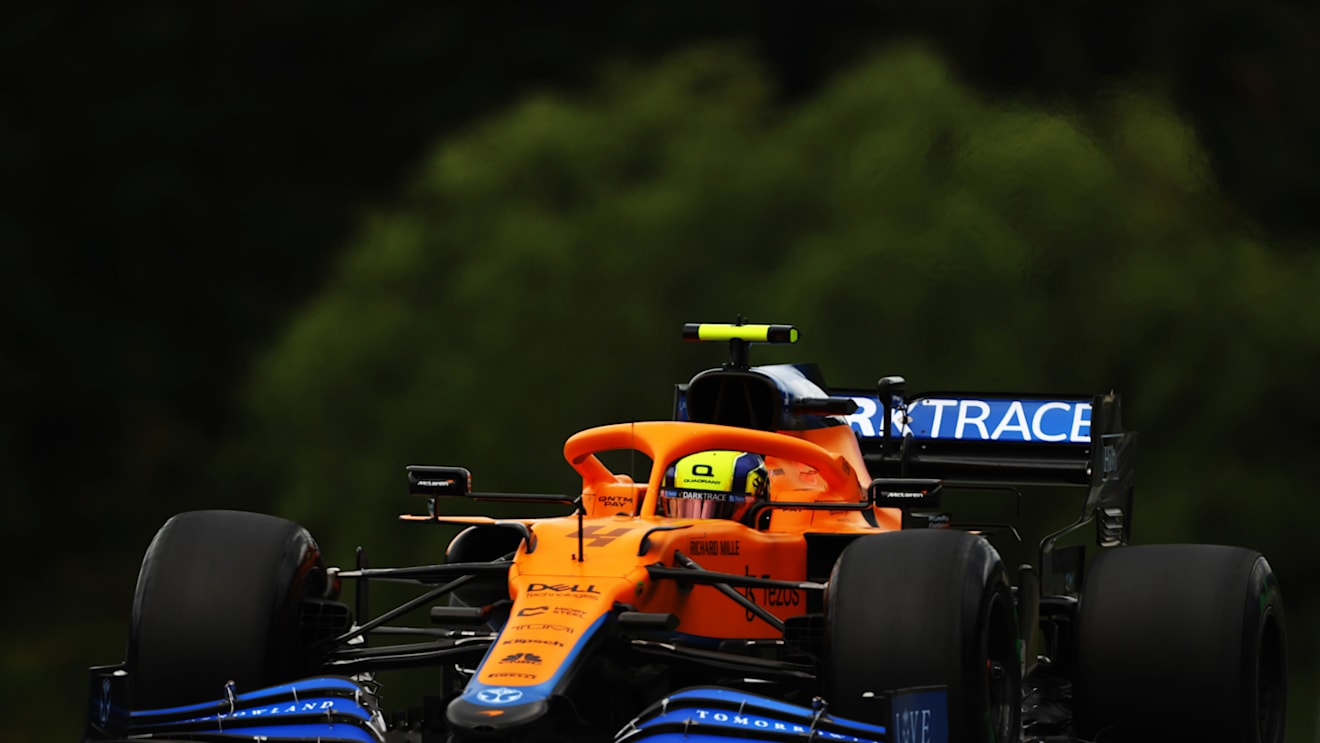 SPIELBERG, AUSTRIA - JULY 02: Lando Norris of Great Britain driving the (4) McLaren F1 Team MCL35M Mercedes during practice ahead of the F1 Grand Prix of Austria at Red Bull Ring on July 02, 2021 in Spielberg, Austria. (Photo by Bryn Lennon/Getty Images)