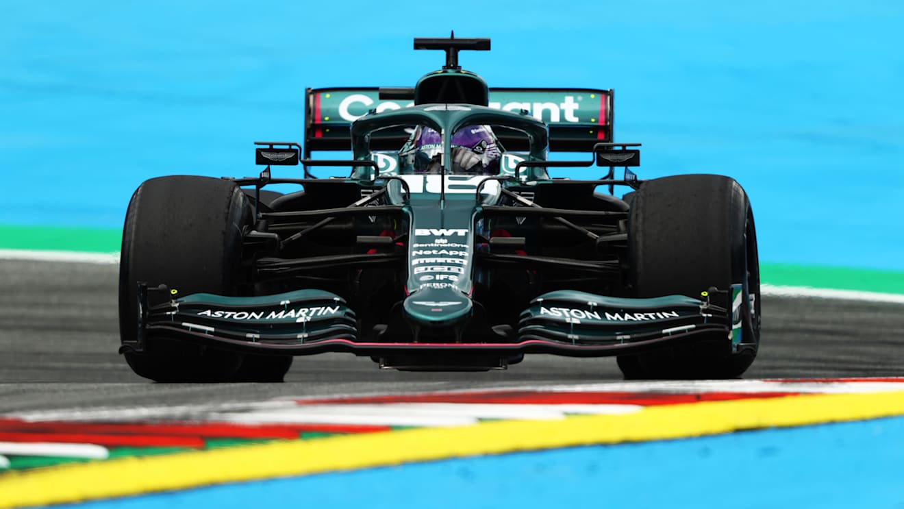 SPIELBERG, AUSTRIA - JULY 02: Lance Stroll of Canada driving the (18) Aston Martin AMR21 Mercedes during practice ahead of the F1 Grand Prix of Austria at Red Bull Ring on July 02, 2021 in Spielberg, Austria. (Photo by Bryn Lennon/Getty Images)