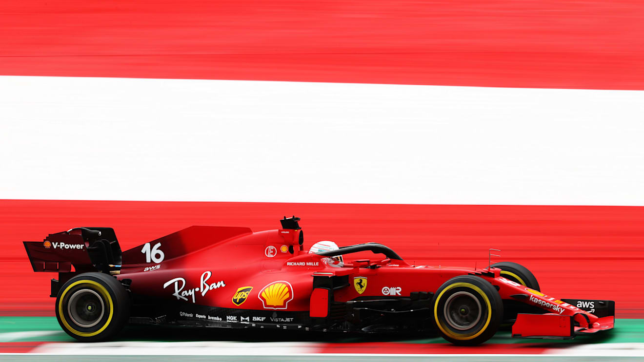 SPIELBERG, AUSTRIA - JULY 02: Charles Leclerc of Monaco driving the (16) Scuderia Ferrari SF21 during practice ahead of the F1 Grand Prix of Austria at Red Bull Ring on July 02, 2021 in Spielberg, Austria. (Photo by Clive Rose/Getty Images)
