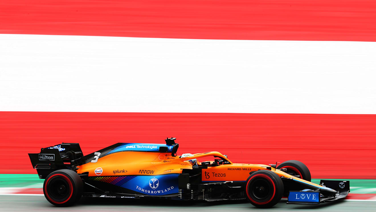 SPIELBERG, AUSTRIA - JULY 02: Daniel Ricciardo of Australia driving the (3) McLaren F1 Team MCL35M Mercedes during practice ahead of the F1 Grand Prix of Austria at Red Bull Ring on July 02, 2021 in Spielberg, Austria. (Photo by Clive Rose/Getty Images)