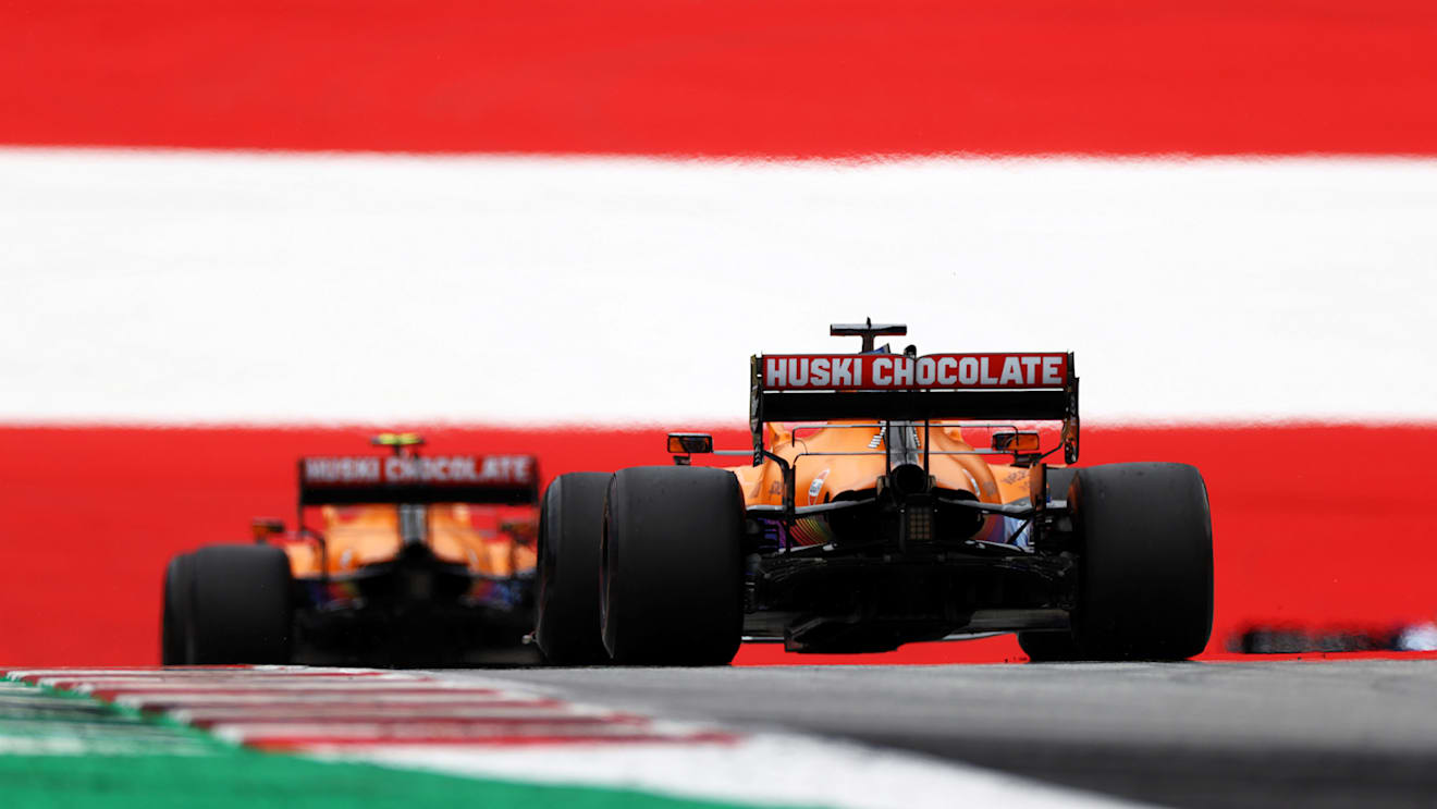 SPIELBERG, AUSTRIA - JULY 02: Daniel Ricciardo of Australia driving the (3) McLaren F1 Team MCL35M Mercedes during practice ahead of the F1 Grand Prix of Austria at Red Bull Ring on July 02, 2021 in Spielberg, Austria. (Photo by Clive Mason - Formula 1/Formula 1 via Getty Images)