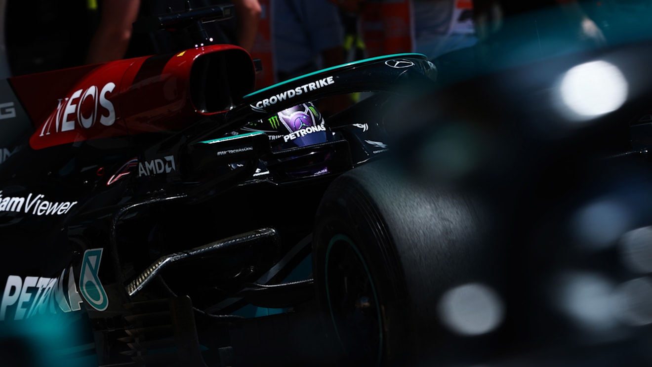 SPIELBERG, AUSTRIA - JULY 03: Lewis Hamilton of Great Britain driving the (44) Mercedes AMG Petronas F1 Team Mercedes W12 leaves the garage during final practice ahead of the F1 Grand Prix of Austria at Red Bull Ring on July 03, 2021 in Spielberg, Austria. (Photo by Mark Thompson/Getty Images)