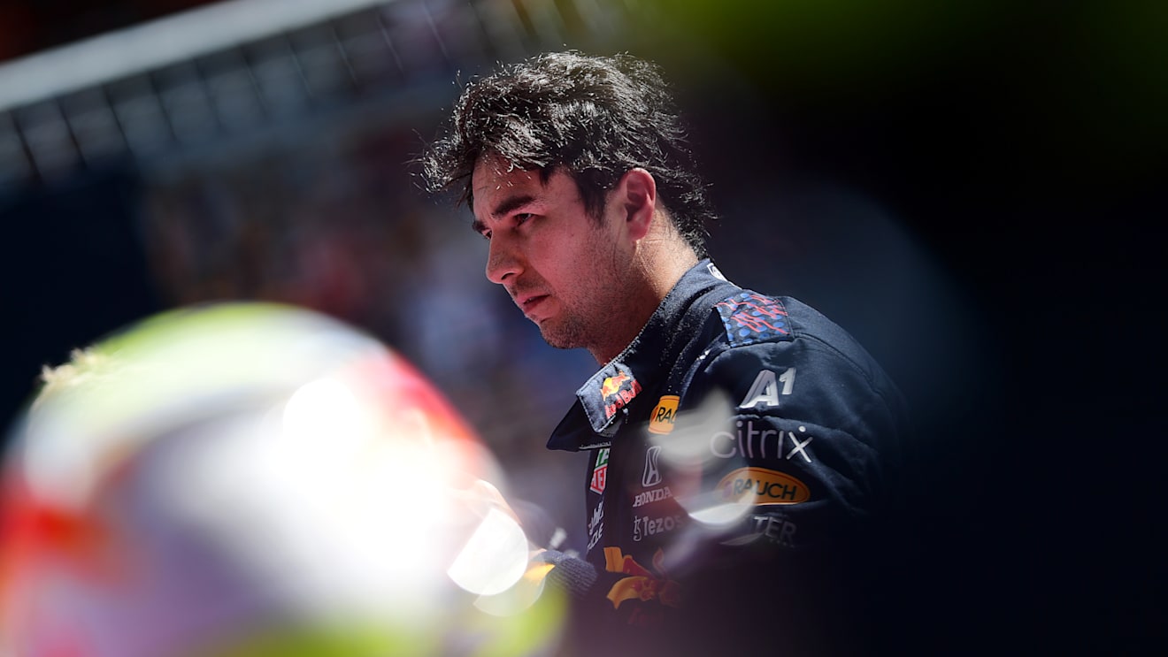 SPIELBERG, AUSTRIA - JULY 03: Third place qualifier Sergio Perez of Mexico and Red Bull Racing celebrates in parc ferme during qualifying ahead of the F1 Grand Prix of Austria at Red Bull Ring on July 03, 2021 in Spielberg, Austria. (Photo by Mario Renzi - Formula 1/Formula 1 via Getty Images)