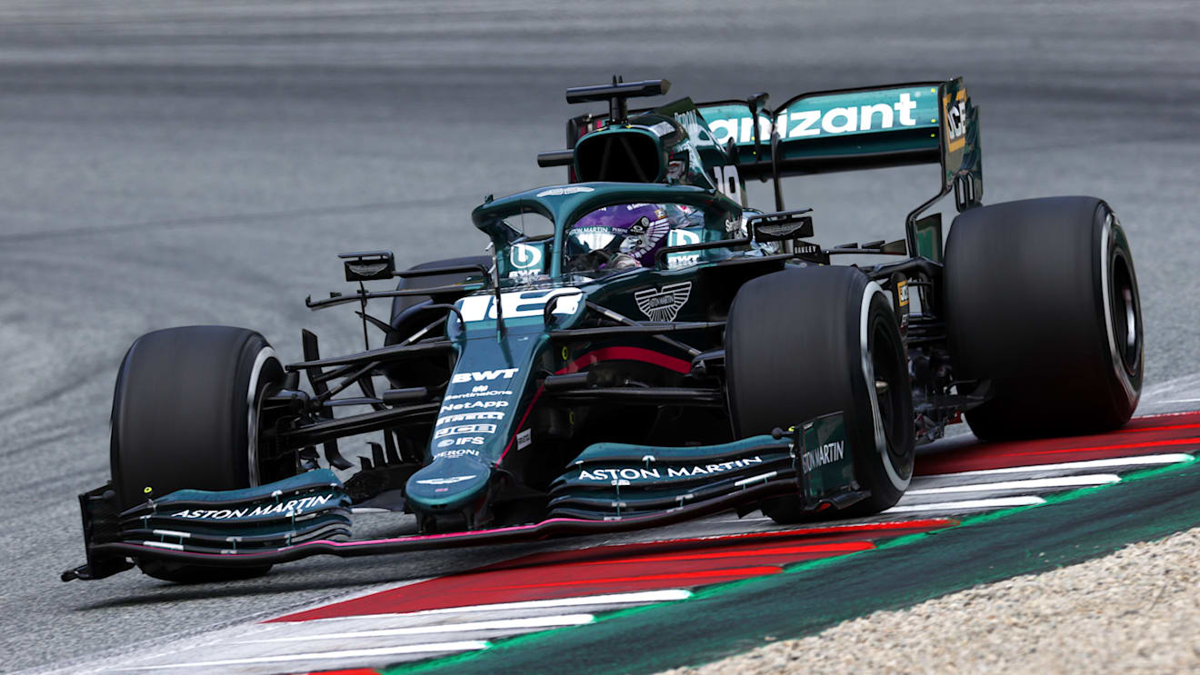 SPIELBERG, AUSTRIA - JULY 04: Lance Stroll of Canada driving the (18) Aston Martin AMR21 Mercedes during the F1 Grand Prix of Austria at Red Bull Ring on July 04, 2021 in Spielberg, Austria. (Photo by Clive Mason - Formula 1/Formula 1 via Getty Images)
