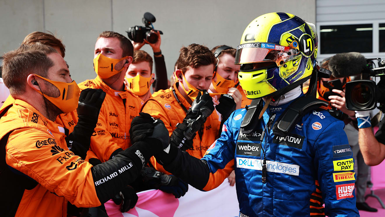 SPIELBERG, AUSTRIA - JULY 04: Third placed Lando Norris of Great Britain and McLaren F1 celebrates in parc ferme during the F1 Grand Prix of Austria at Red Bull Ring on July 04, 2021 in Spielberg, Austria. (Photo by Mark Thompson/Getty Images)
