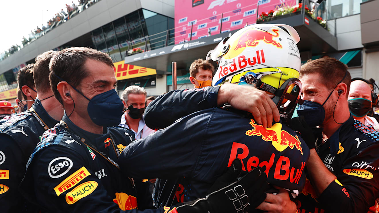 SPIELBERG, AUSTRIA - JULY 04: Race winner Max Verstappen of Netherlands and Red Bull Racing celebrates in parc ferme during the F1 Grand Prix of Austria at Red Bull Ring on July 04, 2021 in Spielberg, Austria. (Photo by Mark Thompson/Getty Images)
