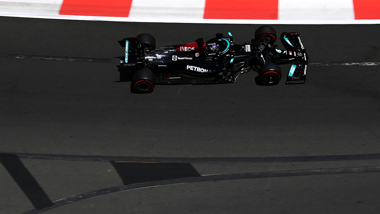 BAKU, AZERBAIJAN - JUNE 04: Lewis Hamilton of Great Britain driving the (44) Mercedes AMG Petronas F1 Team Mercedes W12 on track during practice ahead of the F1 Grand Prix of Azerbaijan at Baku City Circuit on June 04, 2021 in Baku, Azerbaijan. (Photo by Dan Mullan - Formula 1/Formula 1 via Getty Images)