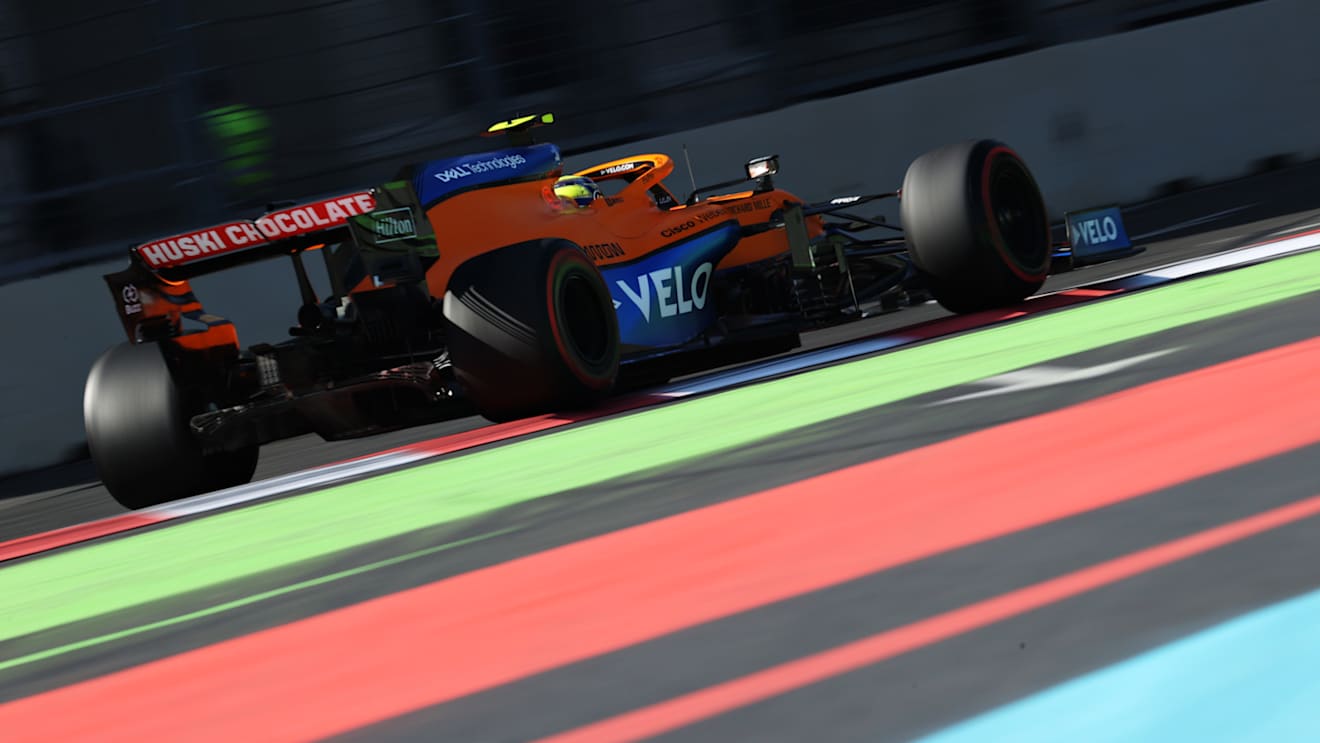 BAKU, AZERBAIJAN - JUNE 04: Lando Norris of Great Britain driving the (4) McLaren F1 Team MCL35M Mercedes during practice ahead of the F1 Grand Prix of Azerbaijan at Baku City Circuit on June 04, 2021 in Baku, Azerbaijan. (Photo by Clive Rose/Getty Images)