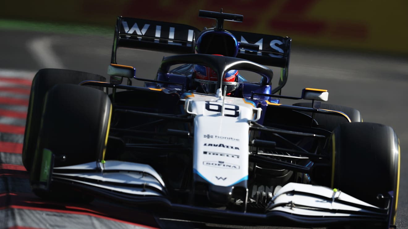 BAKU, AZERBAIJAN - JUNE 04: George Russell of Great Britain driving the (63) Williams Racing FW43B Mercedes on track during practice ahead of the F1 Grand Prix of Azerbaijan at Baku City Circuit on June 04, 2021 in Baku, Azerbaijan. (Photo by Clive Rose/Getty Images)