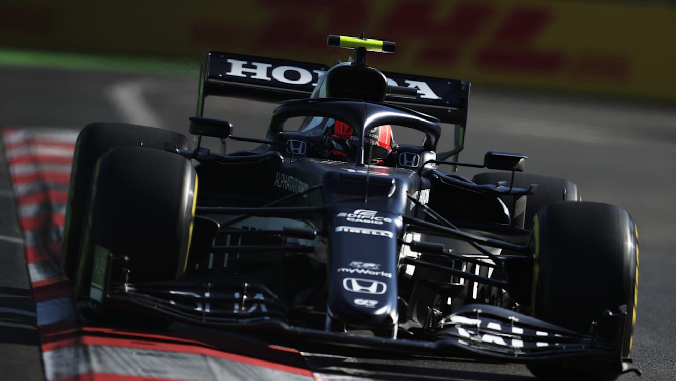 BAKU, AZERBAIJAN - JUNE 04: Pierre Gasly of France driving the (10) Scuderia AlphaTauri AT02 Honda on track during practice ahead of the F1 Grand Prix of Azerbaijan at Baku City Circuit on June 04, 2021 in Baku, Azerbaijan. (Photo by Clive Rose/Getty Images)