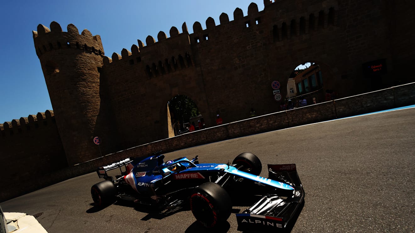 BAKU, AZERBAIJAN - JUNE 05: Fernando Alonso of Spain driving the (14) Alpine A521 Renault during final practice ahead of the F1 Grand Prix of Azerbaijan at Baku City Circuit on June 05, 2021 in Baku, Azerbaijan. (Photo by Clive Rose/Getty Images)