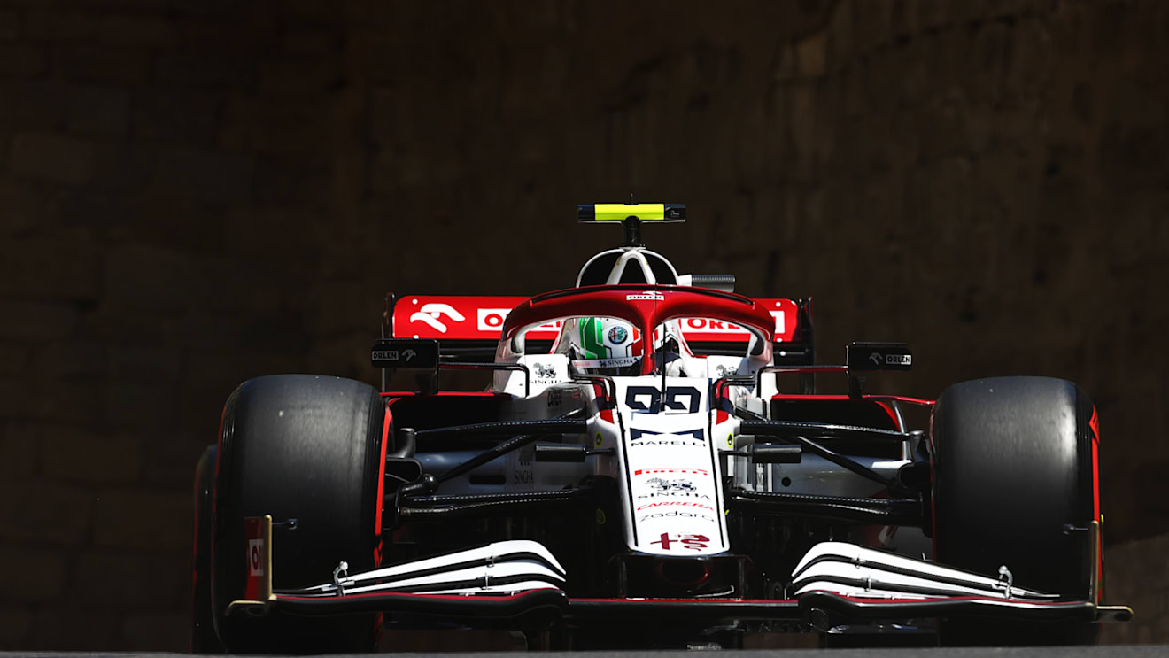 BAKU, AZERBAIJAN - JUNE 05: Antonio Giovinazzi of Italy driving the (99) Alfa Romeo Racing C41 Ferrari on track during final practice ahead of the F1 Grand Prix of Azerbaijan at Baku City Circuit on June 05, 2021 in Baku, Azerbaijan. (Photo by Francois Nel/Getty Images)