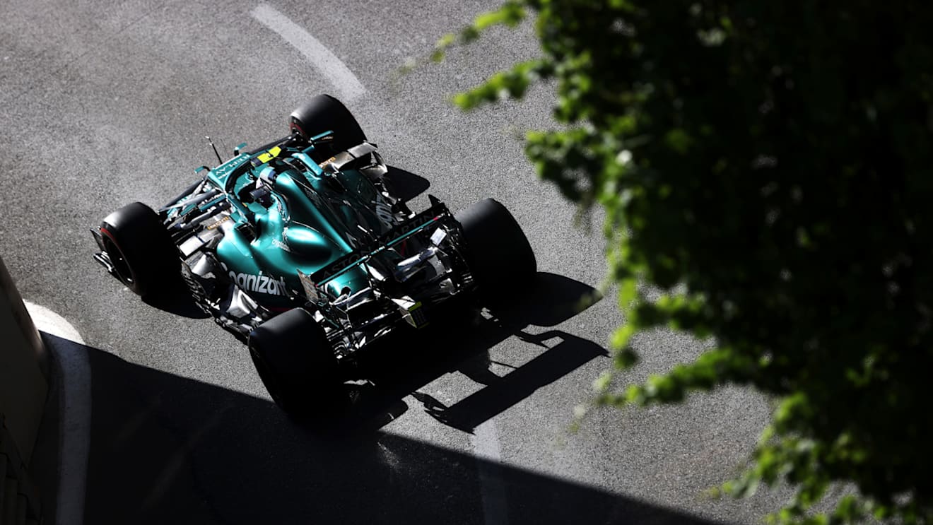 BAKU, AZERBAIJAN - JUNE 05: Sebastian Vettel of Germany driving the (5) Aston Martin AMR21 Mercedes on track during qualifying ahead of the F1 Grand Prix of Azerbaijan at Baku City Circuit on June 05, 2021 in Baku, Azerbaijan. (Photo by Clive Rose/Getty Images)