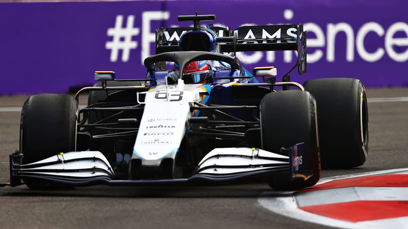 BAKU, AZERBAIJAN - JUNE 06: George Russell of Great Britain driving the (63) Williams Racing FW43B Mercedes on track during the F1 Grand Prix of Azerbaijan at Baku City Circuit on June 06, 2021 in Baku, Azerbaijan. (Photo by Francois Nel/Getty Images)