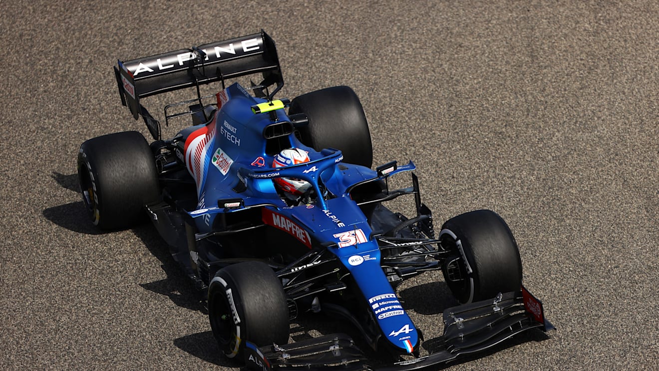 BAHRAIN, BAHRAIN - MARCH 26: Esteban Ocon of France driving the (31) Alpine A521 Renault on track during practice ahead of the F1 Grand Prix of Bahrain at Bahrain International Circuit on March 26, 2021 in Bahrain, Bahrain. (Photo by Bryn Lennon/Getty Images)