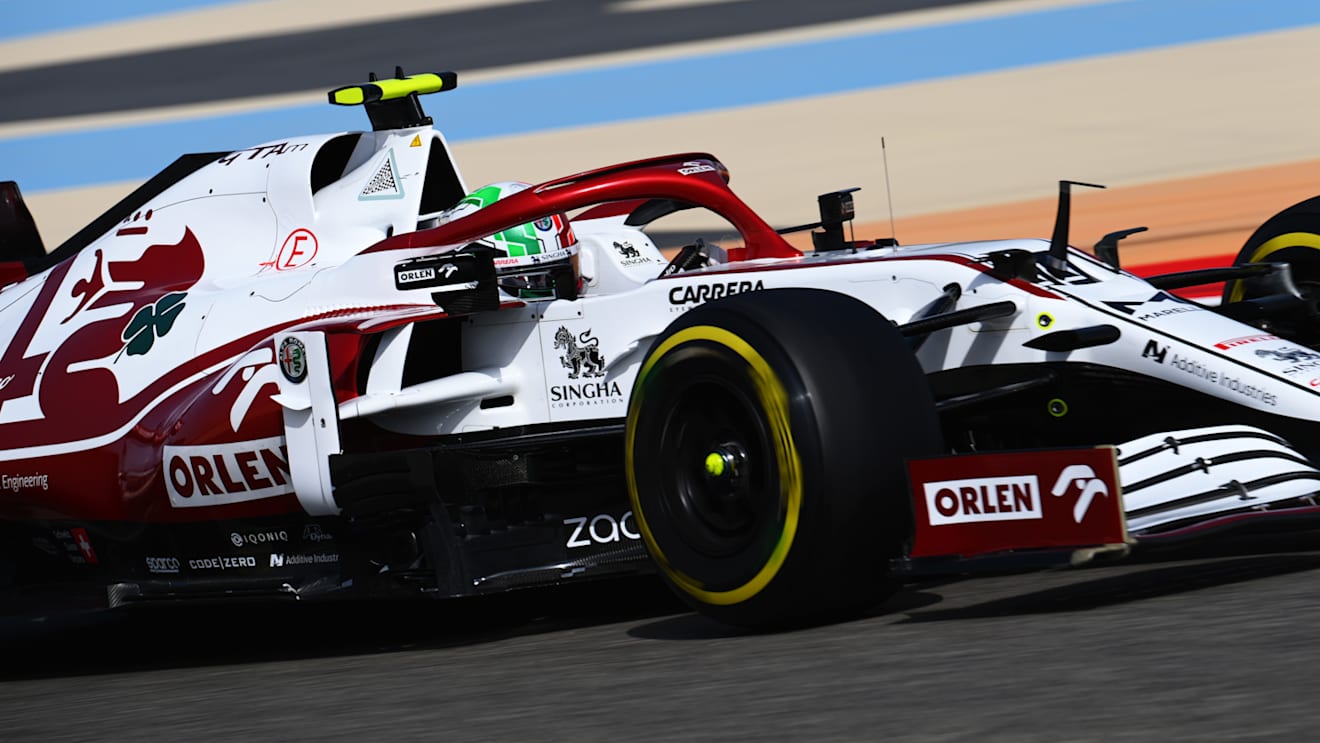 BAHRAIN, BAHRAIN - MARCH 26: Antonio Giovinazzi of Italy driving the (99) Alfa Romeo Racing C41 Ferrari drives on track during practice ahead of the F1 Grand Prix of Bahrain at Bahrain International Circuit on March 26, 2021 in Bahrain, Bahrain. (Photo by Clive Mason - Formula 1/Formula 1 via Getty Images)