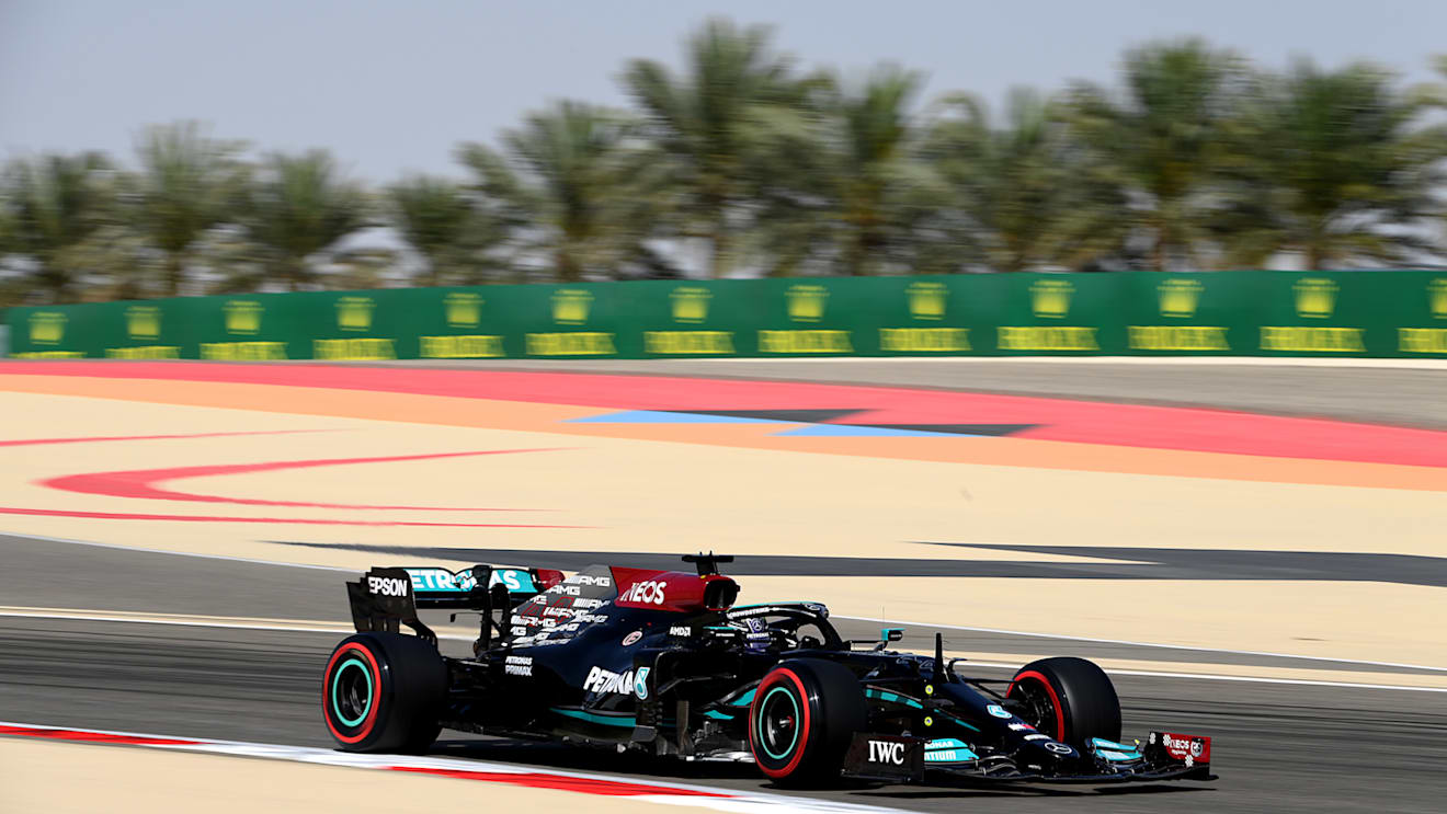 BAHRAIN, BAHRAIN - MARCH 26: Lewis Hamilton of Great Britain driving the (44) Mercedes AMG Petronas F1 Team Mercedes W12 during practice ahead of the F1 Grand Prix of Bahrain at Bahrain International Circuit on March 26, 2021 in Bahrain, Bahrain. (Photo by Clive Mason - Formula 1/Formula 1 via Getty Images)