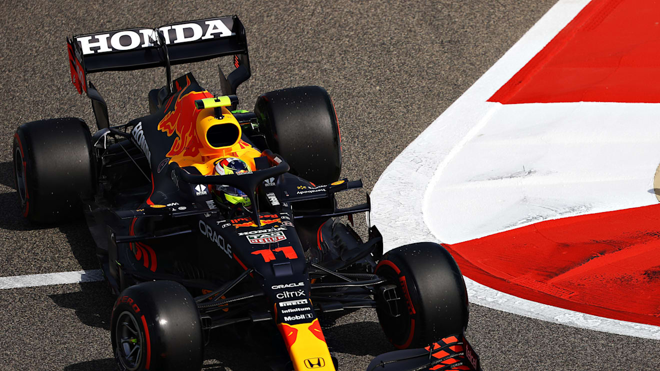 BAHRAIN, BAHRAIN - MARCH 26: Sergio Perez of Mexico driving the (11) Red Bull Racing RB16B Honda during practice ahead of the F1 Grand Prix of Bahrain at Bahrain International Circuit on March 26, 2021 in Bahrain, Bahrain. (Photo by Bryn Lennon/Getty Images)