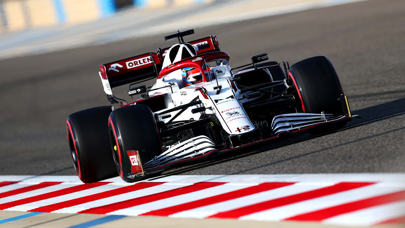 BAHRAIN, BAHRAIN - MARCH 27:  Kimi Raikkonen of Finland driving the (7) Alfa Romeo Racing C41 Ferrari during qualifying ahead of the F1 Grand Prix of Bahrain at Bahrain International Circuit on March 27, 2021 in Bahrain, Bahrain. (Photo by Dan Istitene - Formula 1/Formula 1 via Getty Images)