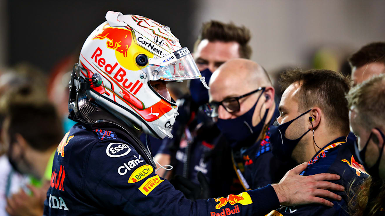 BAHRAIN, BAHRAIN - MARCH 28: Second placed Max Verstappen of Netherlands and Red Bull Racing celebrates in parc ferme during the F1 Grand Prix of Bahrain at Bahrain International Circuit on March 28, 2021 in Bahrain, Bahrain. (Photo by Mark Thompson/Getty Images)