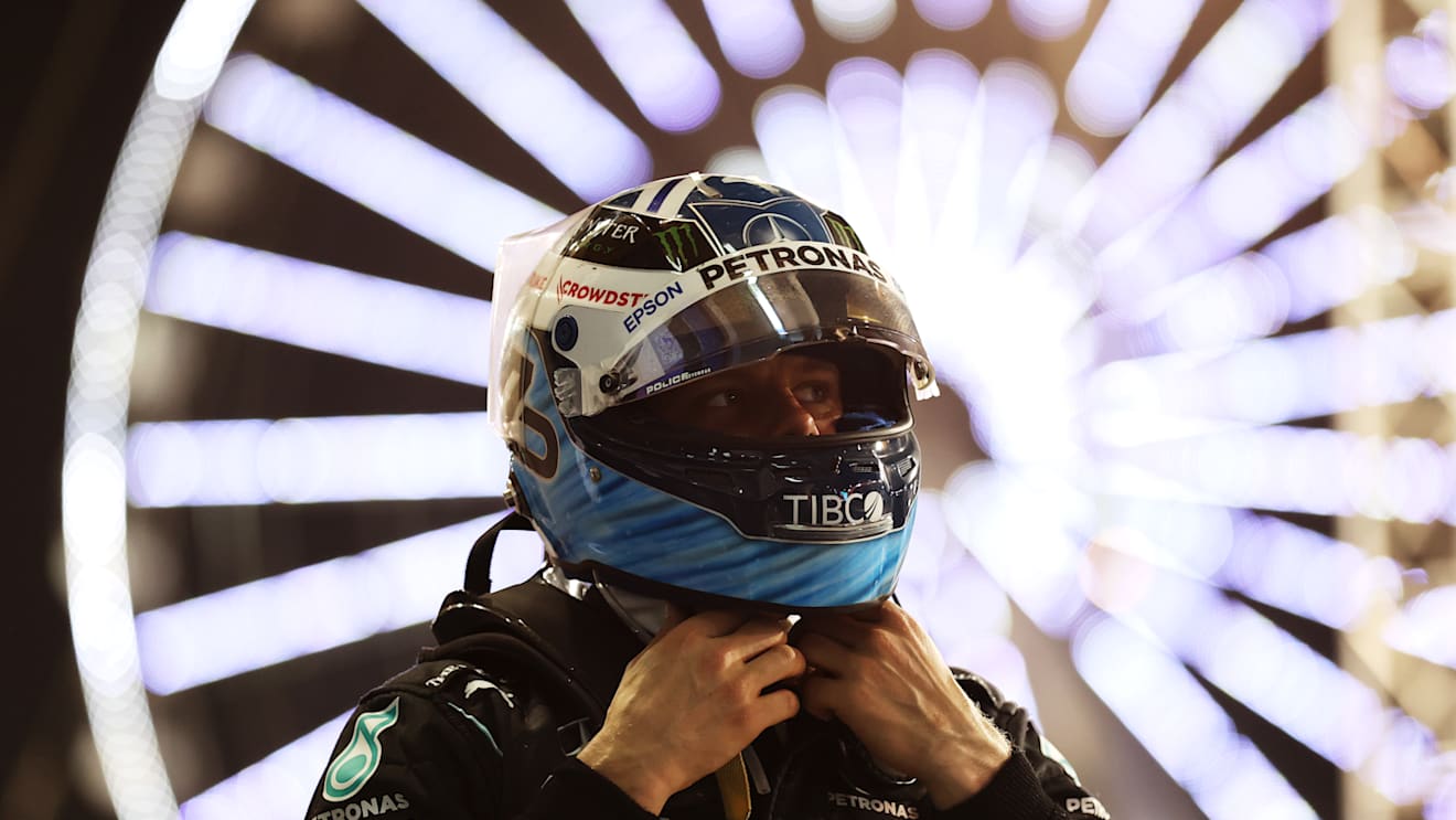BAHRAIN, BAHRAIN - MARCH 28: Third placed Valtteri Bottas of Finland and Mercedes GP looks on in parc ferme during the F1 Grand Prix of Bahrain at Bahrain International Circuit on March 28, 2021 in Bahrain, Bahrain. (Photo by Lars Baron/Getty Images)