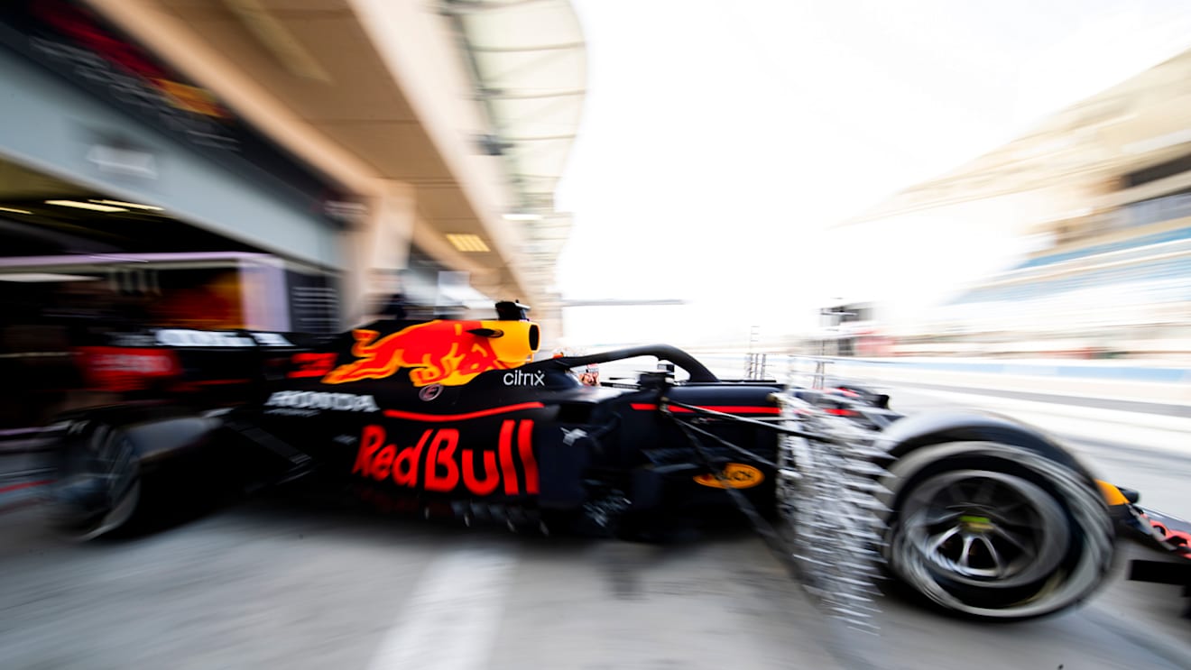 Max Verstappen leaves the garage ready for another run in the new RB16B