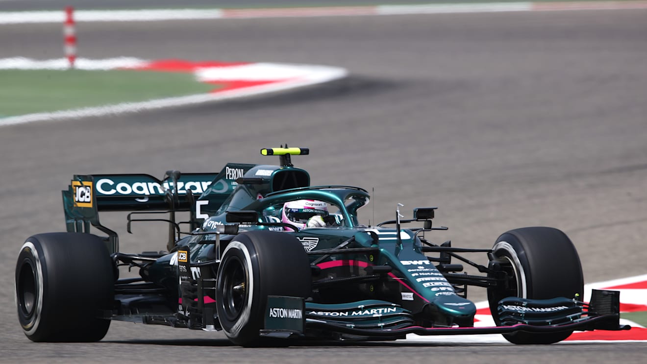 Sebastian Vettel on track in the new Aston Martin AMR21, after his switch from Ferrari