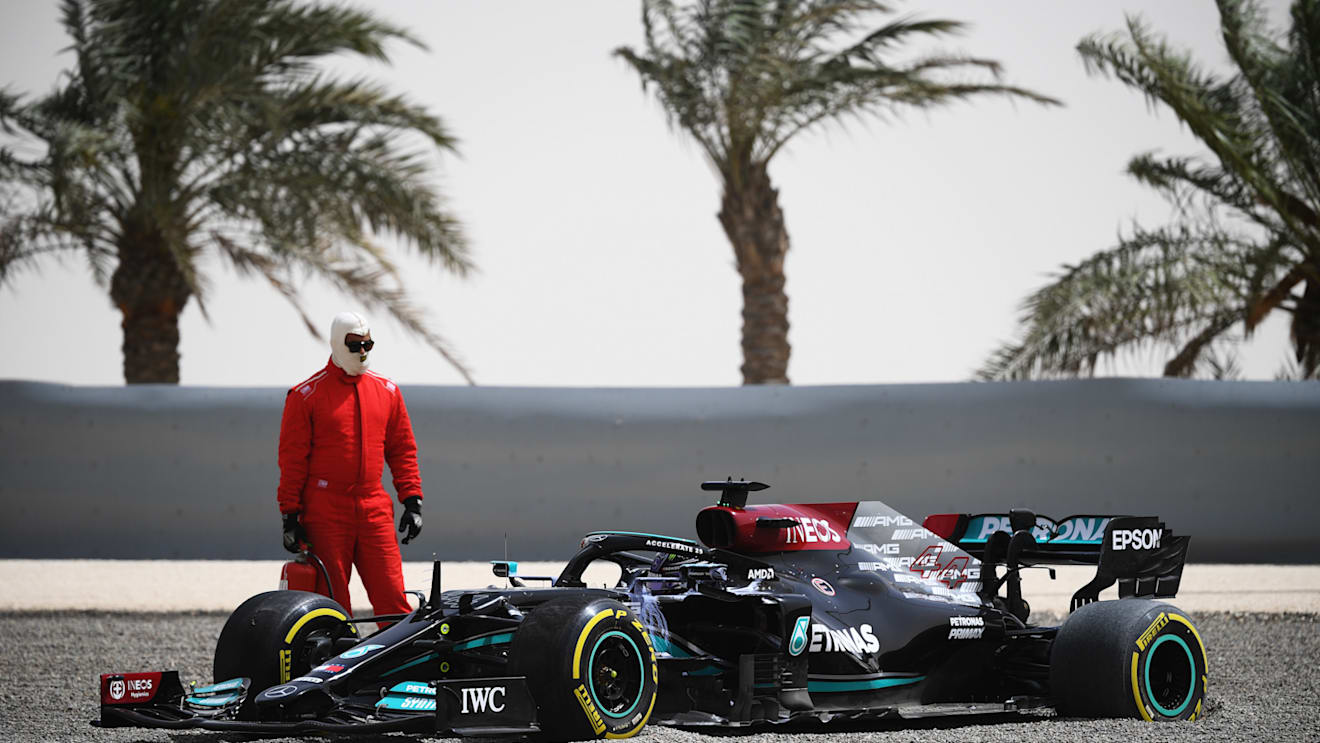 Hamilton brought out the red flags midway through the morning session after beaching his W12 in the gravel trap
