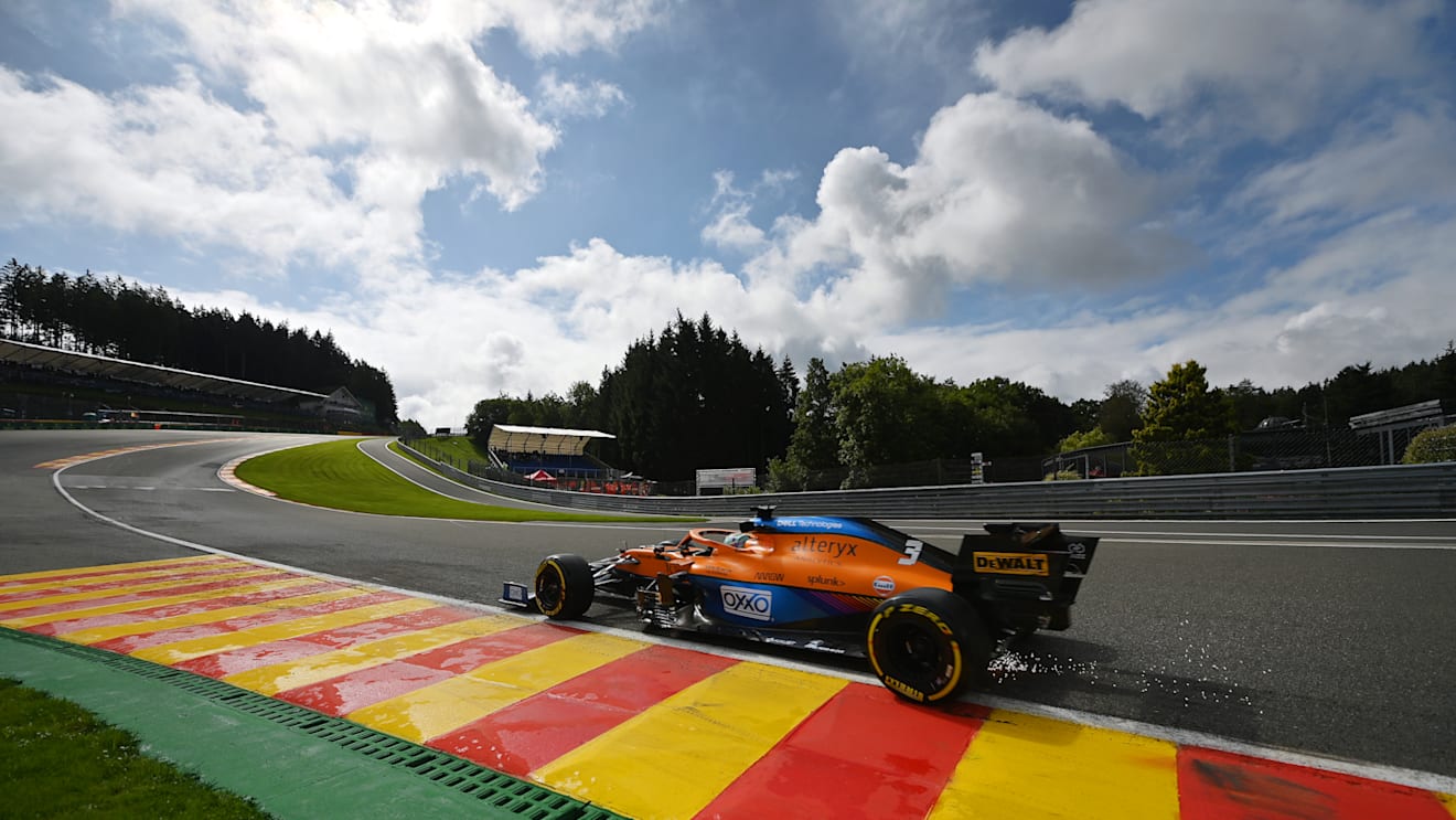SPA, BELGIUM - AUGUST 27: Daniel Ricciardo of Australia driving the (3) McLaren F1 Team MCL35M Mercedes during practice ahead of the F1 Grand Prix of Belgium at Circuit de Spa-Francorchamps on August 27, 2021 in Spa, Belgium. (Photo by Dan Mullan/Getty Images)