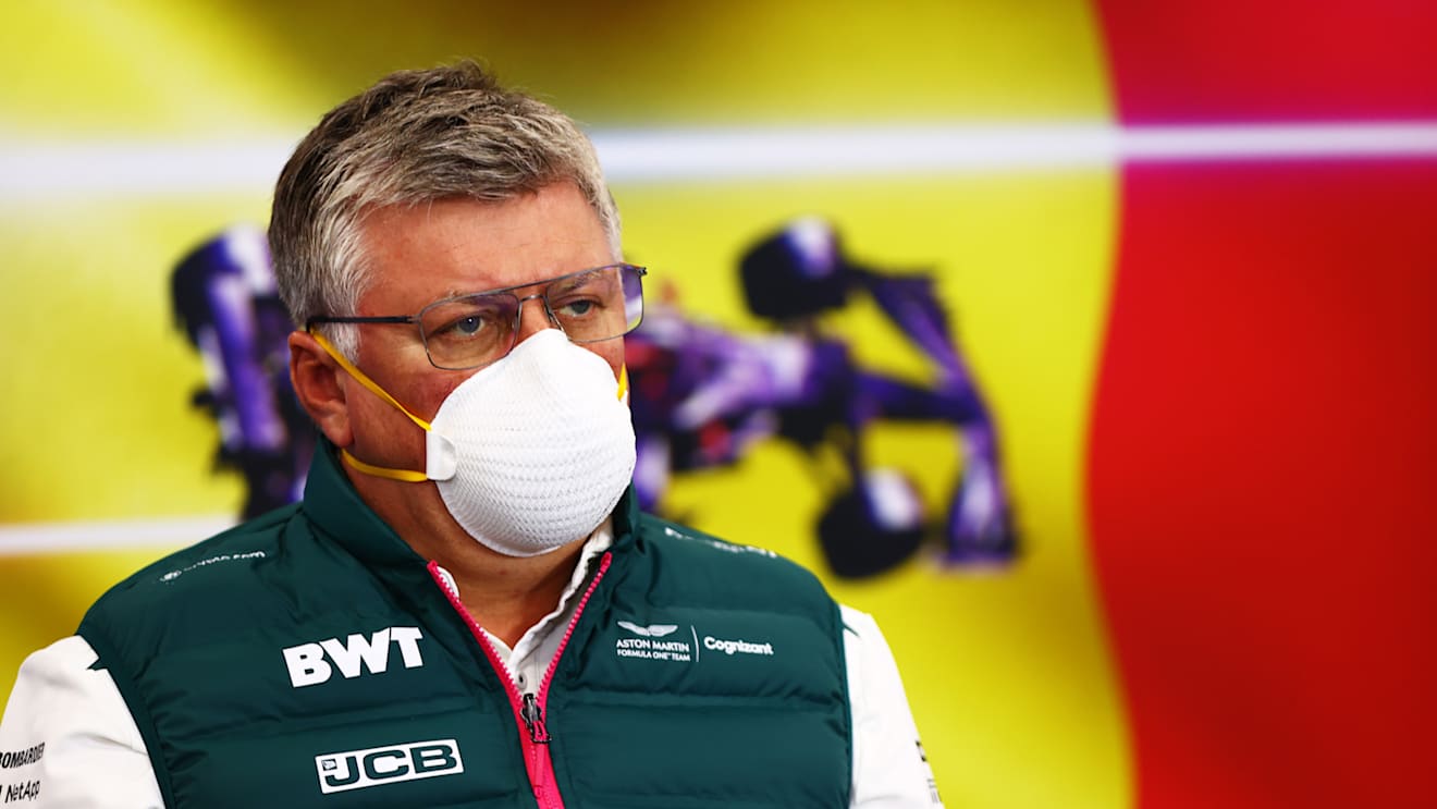 SPA, BELGIUM - AUGUST 27: Otmar Szafnauer, Team Principal and Chief Executive Officer of Aston Martin F1 Team talks in the Team Principals Press Conference during practice ahead of the F1 Grand Prix of Belgium at Circuit de Spa-Francorchamps on August 27, 2021 in Spa, Belgium. (Photo by Dan Istitene/Getty Images)