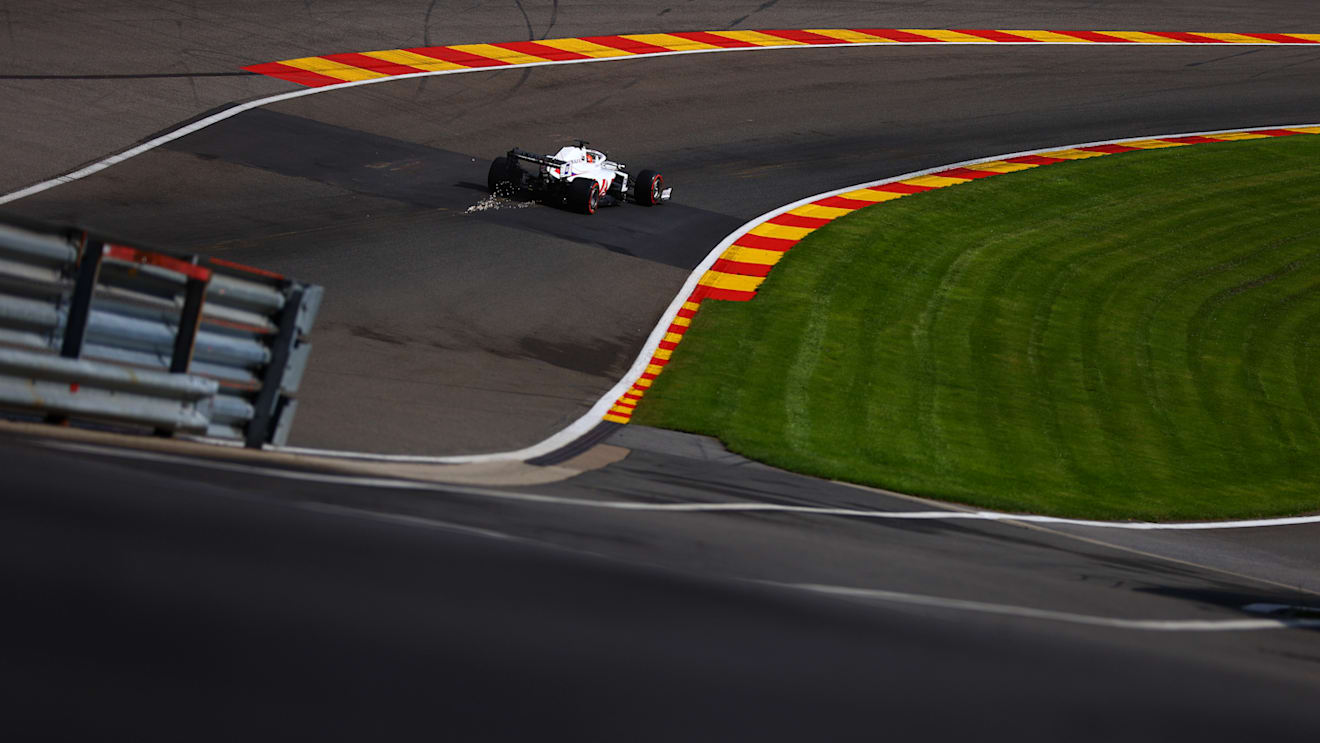 SPA, BELGIUM - AUGUST 27: Nikita Mazepin of Russia driving the (9) Haas F1 Team VF-21 Ferrari during practice ahead of the F1 Grand Prix of Belgium at Circuit de Spa-Francorchamps on August 27, 2021 in Spa, Belgium. (Photo by Dan Istitene - Formula 1/Formula 1 via Getty Images)