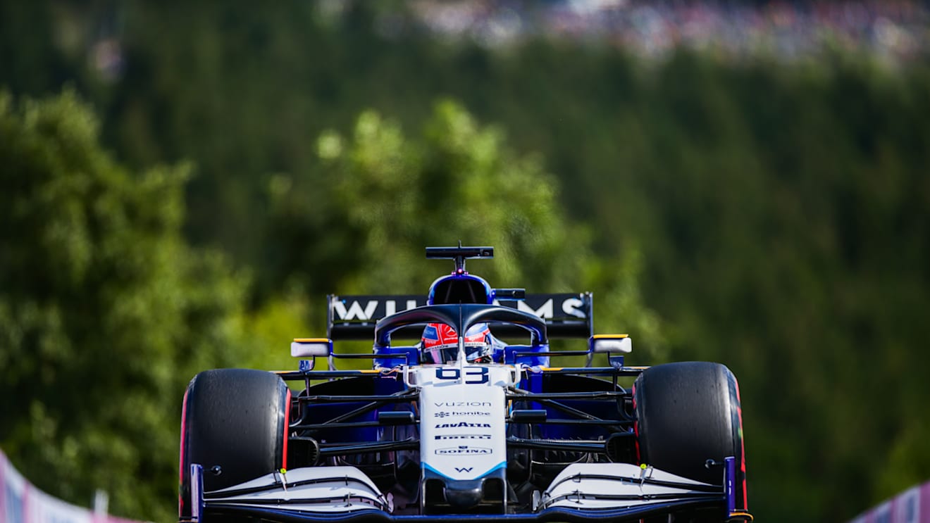 SPA, BELGIUM - AUGUST 27: George Russell of Williams and Great Britain  during practice ahead of the F1 Grand Prix of Belgium at Circuit de Spa-Francorchamps on August 27, 2021 in Spa, Belgium. (Photo by Peter Fox/Getty Images)