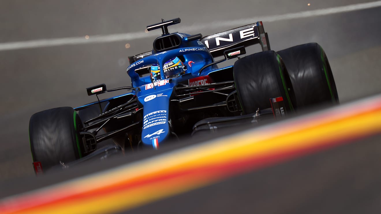 SPA, BELGIUM - AUGUST 28: Fernando Alonso of Spain driving the (14) Alpine A521 Renault during final practice ahead of the F1 Grand Prix of Belgium at Circuit de Spa-Francorchamps on August 28, 2021 in Spa, Belgium. (Photo by Dan Istitene - Formula 1/Formula 1 via Getty Images)