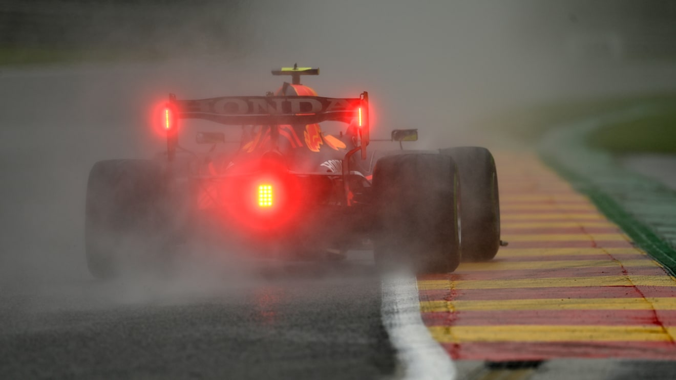 SPA, BELGIUM - AUGUST 28: Sergio Perez of Mexico driving the (11) Red Bull Racing RB16B Honda during qualifying ahead of the F1 Grand Prix of Belgium at Circuit de Spa-Francorchamps on August 28, 2021 in Spa, Belgium. (Photo by Dan Mullan/Getty Images)