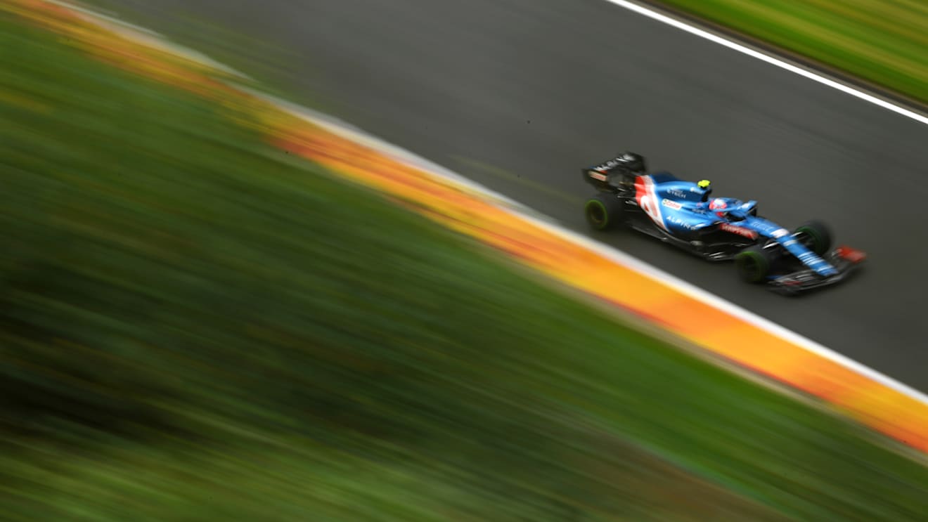 SPA, BELGIUM - AUGUST 28: Esteban Ocon of France driving the (31) Alpine A521 Renault during qualifying ahead of the F1 Grand Prix of Belgium at Circuit de Spa-Francorchamps on August 28, 2021 in Spa, Belgium. (Photo by Dan Mullan/Getty Images)