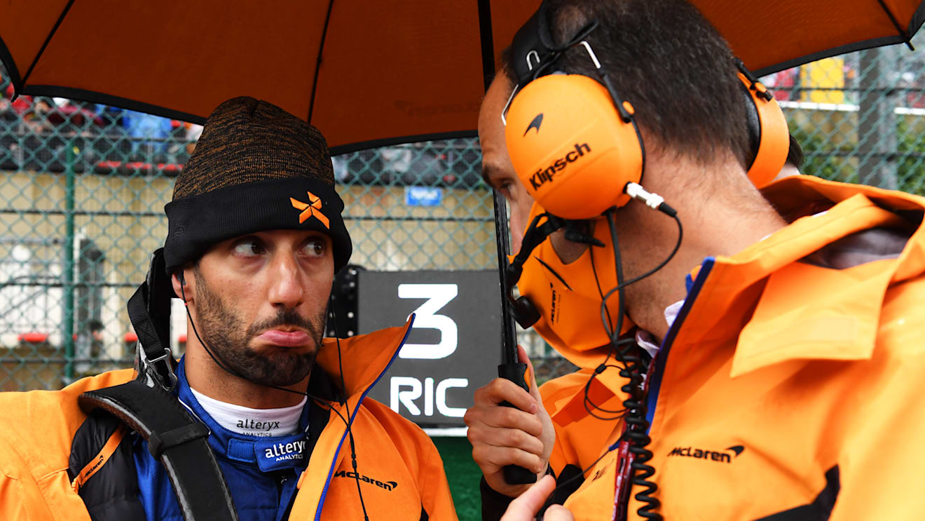 SPA, BELGIUM - AUGUST 29: Daniel Ricciardo of Australia and McLaren F1 prepares to drive on the grid prior to the F1 Grand Prix of Belgium at Circuit de Spa-Francorchamps on August 29, 2021 in Spa, Belgium. (Photo by John Thys - Pool/Getty Images)