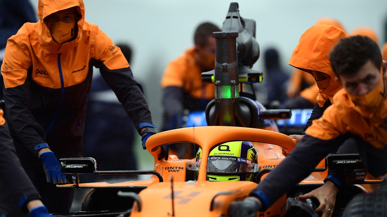 SPA, BELGIUM - AUGUST 29: Lando Norris of Great Britain and McLaren F1 prepares to drive on the grid prior to the F1 Grand Prix of Belgium at Circuit de Spa-Francorchamps on August 29, 2021 in Spa, Belgium. (Photo by Mario Renzi - Formula 1/Formula 1 via Getty Images)