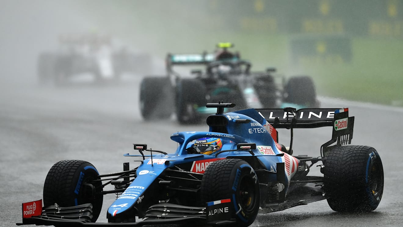 SPA, BELGIUM - AUGUST 29: Fernando Alonso of Spain driving the (14) Alpine A521 Renault during the F1 Grand Prix of Belgium at Circuit de Spa-Francorchamps on August 29, 2021 in Spa, Belgium. (Photo by Dan Mullan/Getty Images)