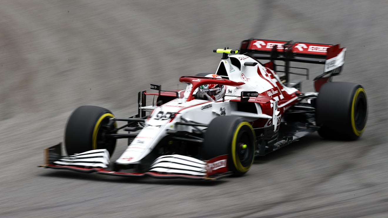 SAO PAULO, BRAZIL - NOVEMBER 12: Antonio Giovinazzi of Italy driving the (99) Alfa Romeo Racing C41 Ferrari during practice ahead of the F1 Grand Prix of Brazil at Autodromo Jose Carlos Pace on November 12, 2021 in Sao Paulo, Brazil. (Photo by Bryn Lennon - Formula 1/Formula 1 via Getty Images)