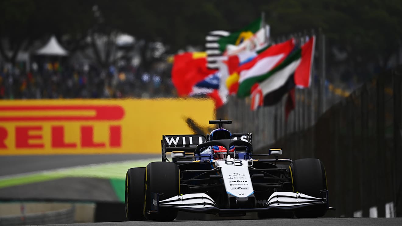 SAO PAULO, BRAZIL - NOVEMBER 12: George Russell of Great Britain driving the (63) Williams Racing FW43B Mercedes during practice ahead of the F1 Grand Prix of Brazil at Autodromo Jose Carlos Pace on November 12, 2021 in Sao Paulo, Brazil. (Photo by Clive Mason - Formula 1/Formula 1 via Getty Images)